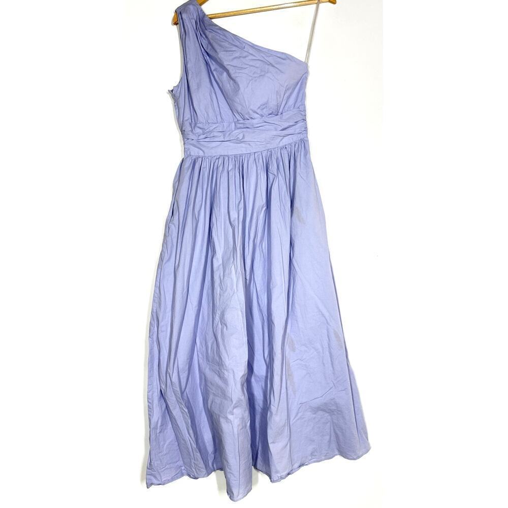 Saunders Poplin Dress Sleeveless One Shoulder Pleated Maxi A-Line Light Purple 8 - Picture 2 of 8